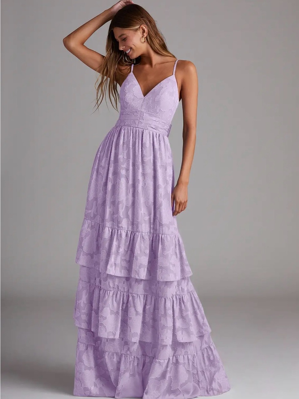 Azazie Nathalie Lilac Floral Burnout Bridesmaid Dress size A12
